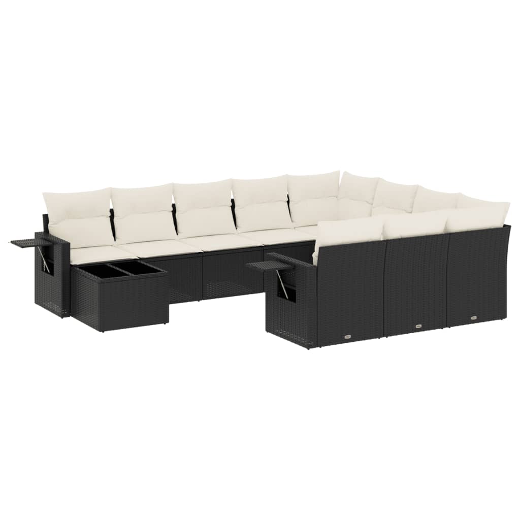 vidaXL Set canapele de grădină cu perne, 11 piese, negru, poliratan