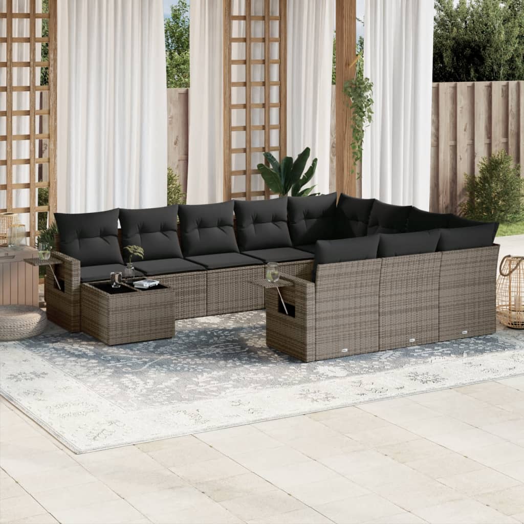 vidaXL Set canapele de grădină cu perne, 11 piese, gri, poliratan vidaXL Set canapele de grădină cu perne, 11 piese, gri, poliratan