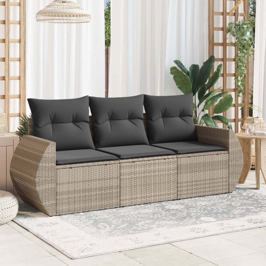 vidaXL Set canapele de grădină cu perne, 3 piese gri deschis poliratan vidaXL Set canapele de grădină cu perne, 3 piese gri deschis poliratan