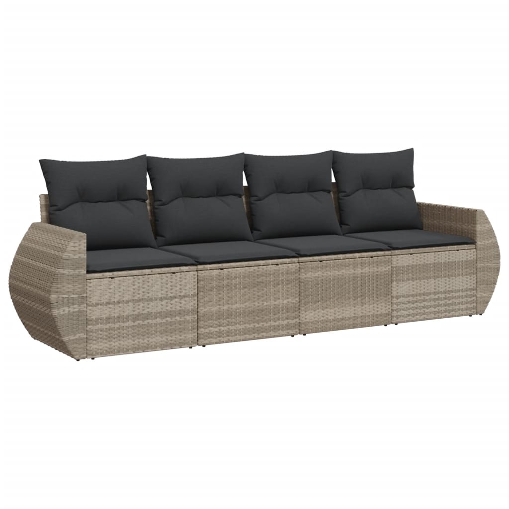 vidaXL Set canapea de grădină cu perne, 4 piese, gri deschis poliratan vidaXL Set canapea de grădină cu perne, 4 piese, gri deschis poliratan
