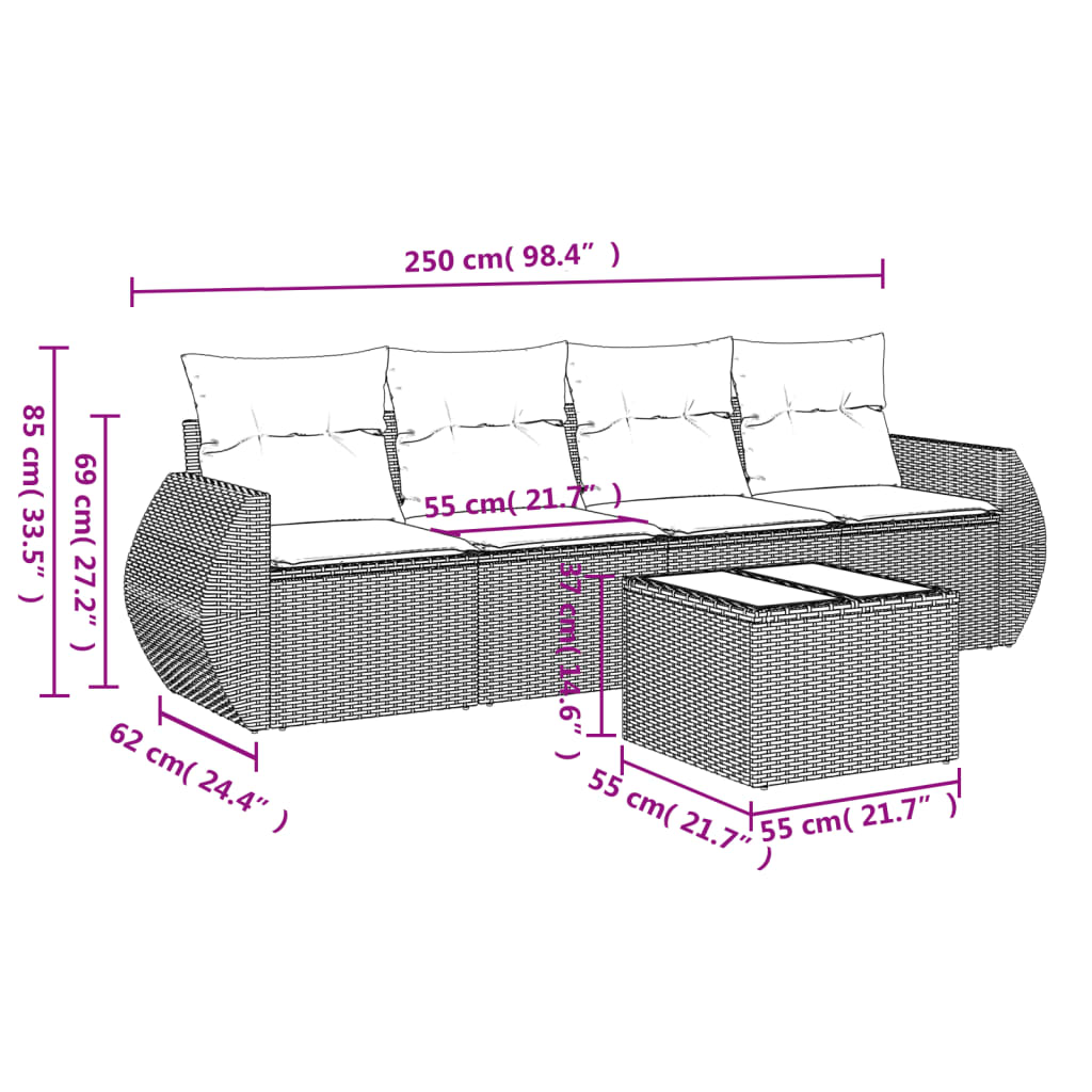 vidaXL Set canapea de grădină cu perne, 5 piese, gri, poliratan vidaXL Set canapea de grădină cu perne, 5 piese, gri, poliratan