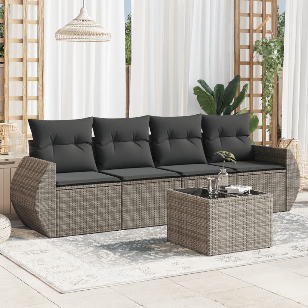 vidaXL Set canapea de grădină cu perne, 5 piese, gri, poliratan vidaXL Set canapea de grădină cu perne, 5 piese, gri, poliratan
