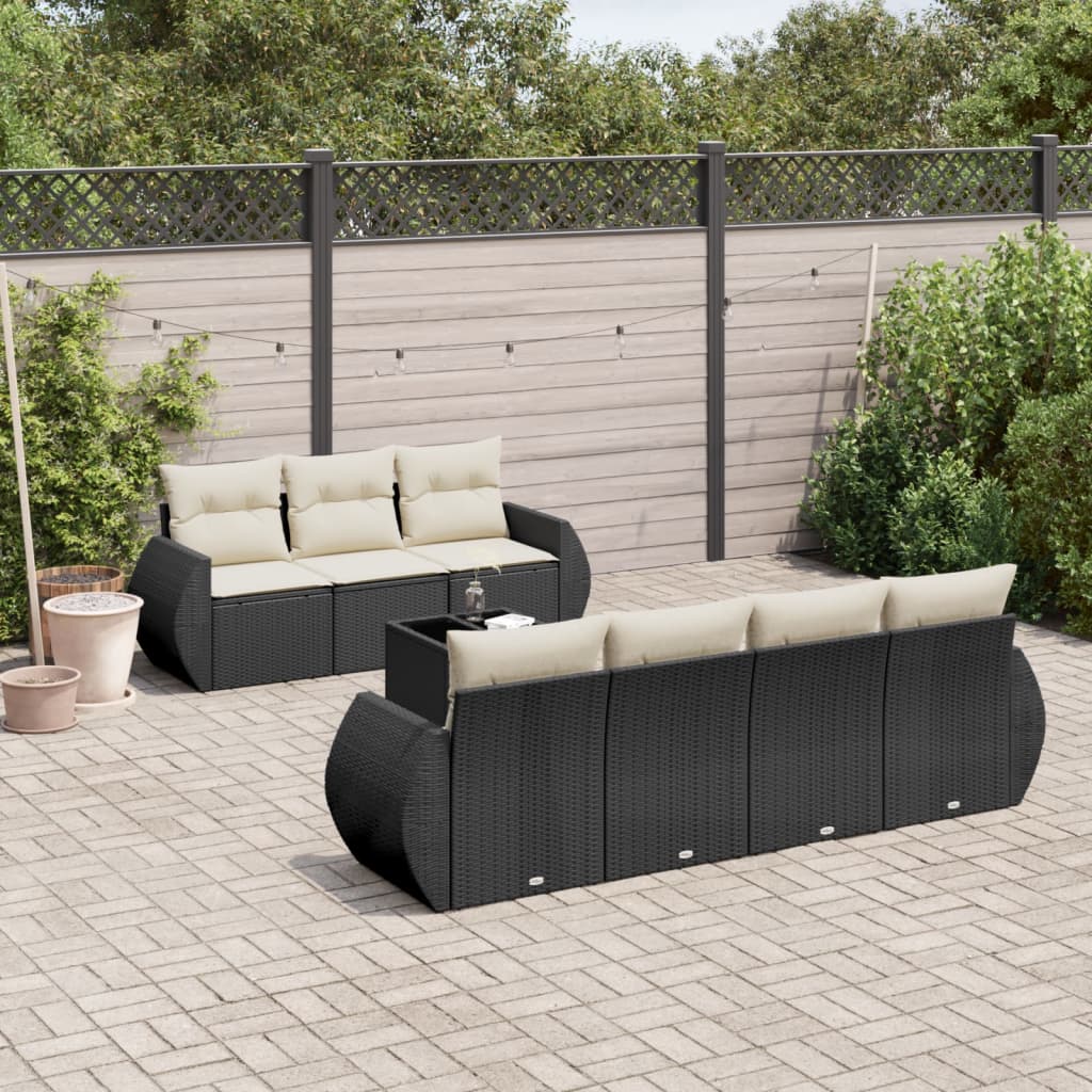 vidaXL Set mobilier de grădină cu perne, 8 piese, negru, poliratan vidaXL Set mobilier de grădină cu perne, 8 piese, negru, poliratan