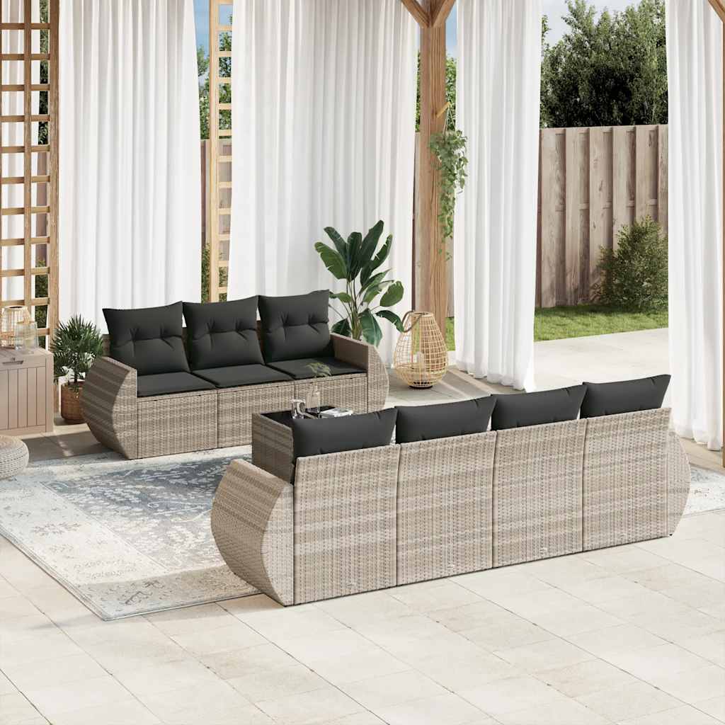 vidaXL Set mobilier de grădină cu perne, 8 piese gri deschis poliratan vidaXL Set mobilier de grădină cu perne, 8 piese gri deschis poliratan