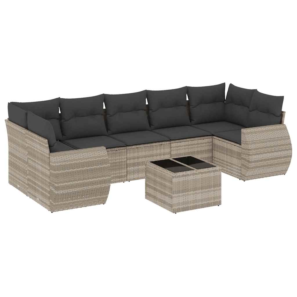 vidaXL Set mobilier de grădină cu perne, 8 piese gri deschis poliratan