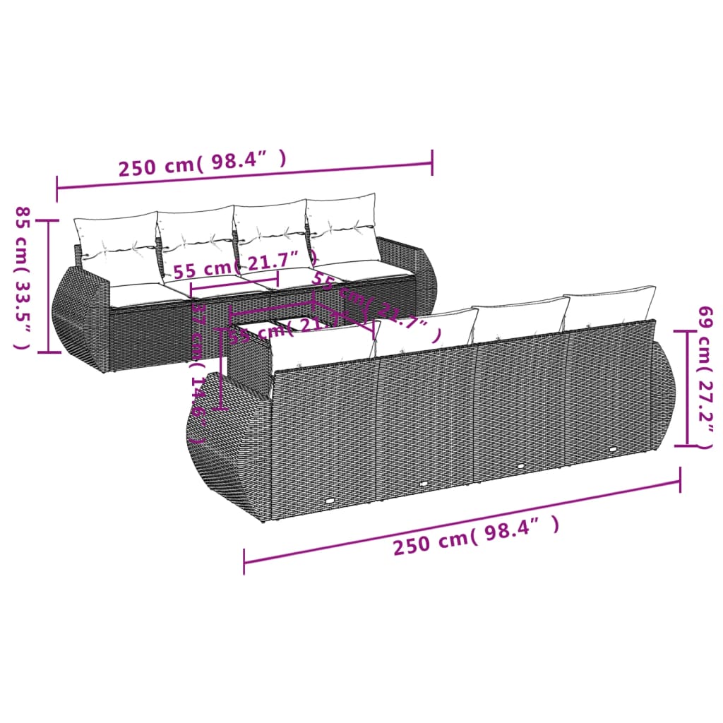 vidaXL Set mobilier de grădină cu perne, 9 piese, negru, poliratan
