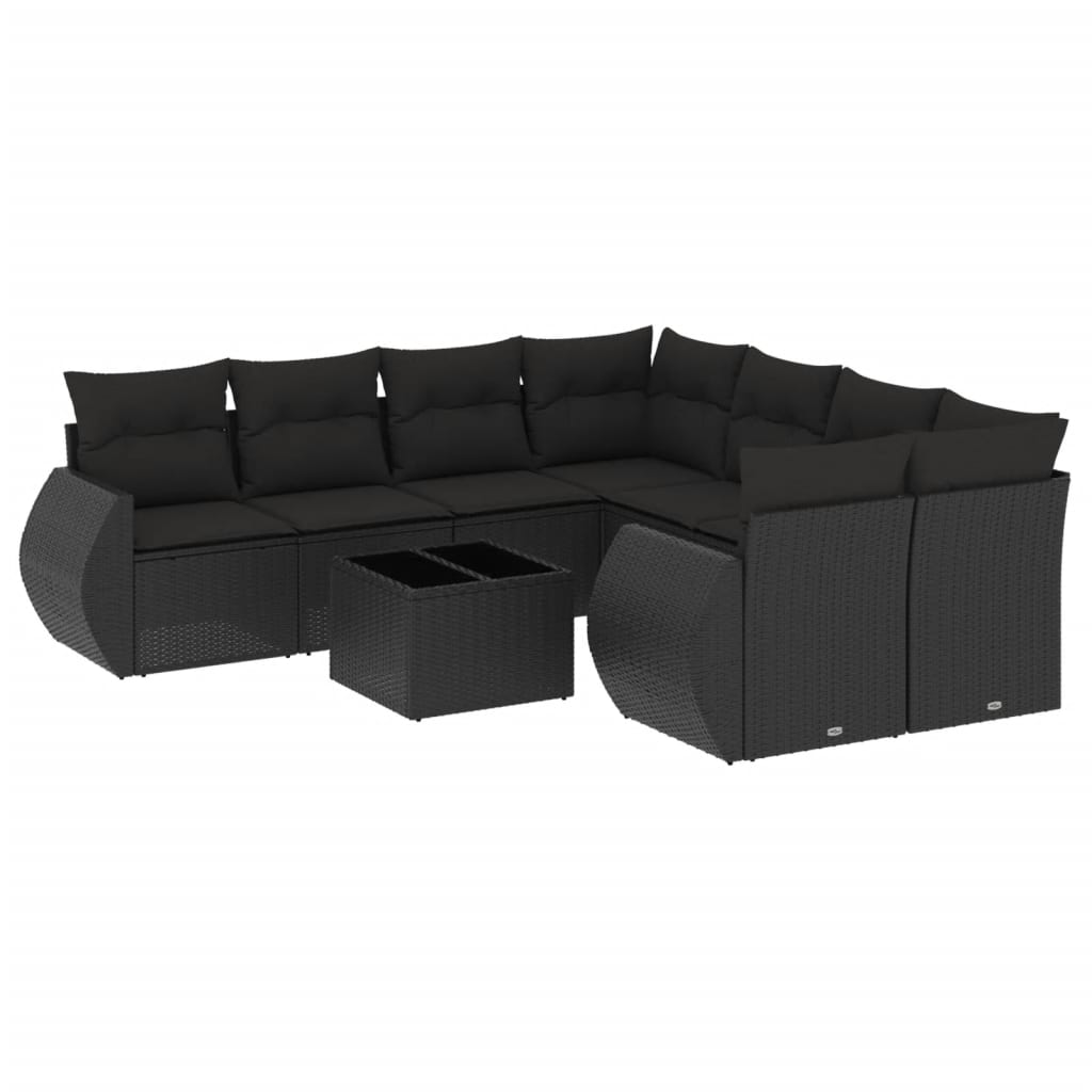 vidaXL Set mobilier de grădină cu perne, 9 piese, negru, poliratan
