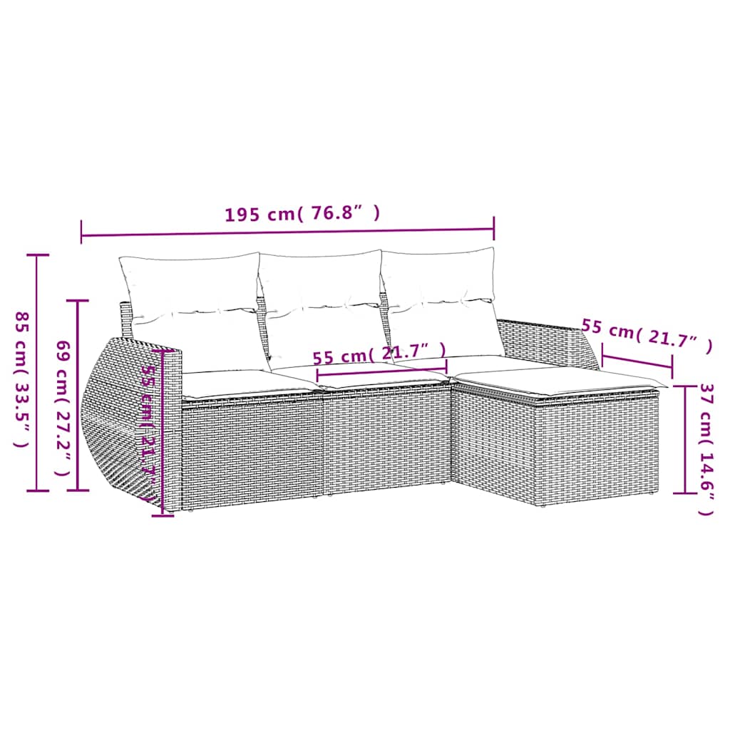 vidaXL Set canapea de grădină cu perne, 4 piese, gri deschis poliratan vidaXL Set canapea de grădină cu perne, 4 piese, gri deschis poliratan