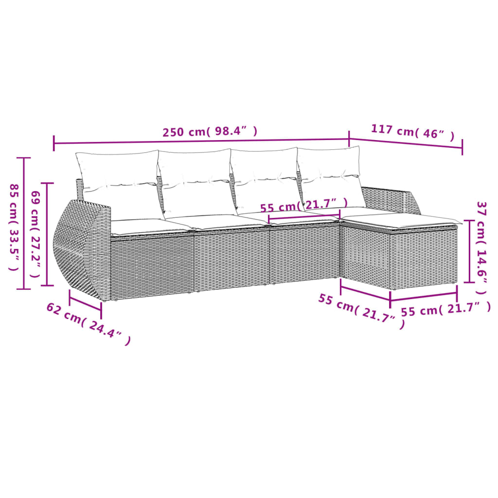 vidaXL Set canapele de grădină cu perne, 5 piese, bej, poliratan