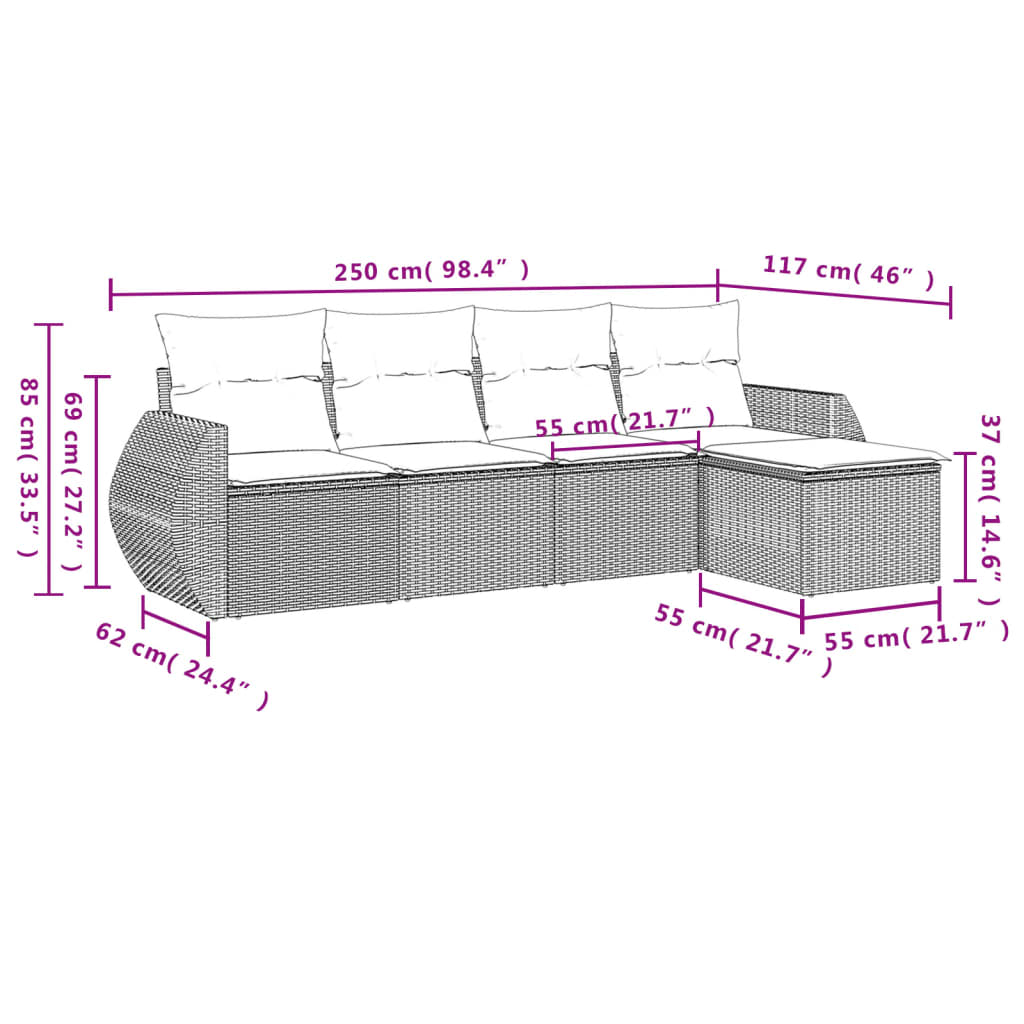vidaXL Set canapea de grădină cu perne, 5 piese, gri, poliratan vidaXL Set canapea de grădină cu perne, 5 piese, gri, poliratan
