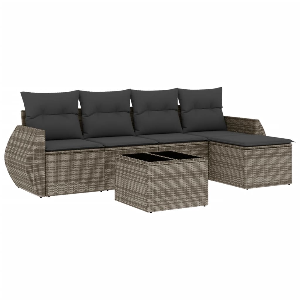 vidaXL Set mobilier grădină cu perne, 6 piese, gri, poliratan