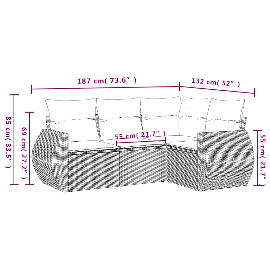 vidaXL Set canapea de grădină cu perne, 4 piese, gri deschis poliratan vidaXL Set canapea de grădină cu perne, 4 piese, gri deschis poliratan