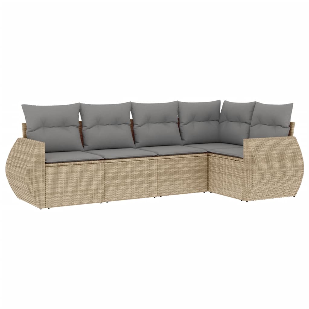 vidaXL Set canapele de grădină cu perne, 5 piese, bej, poliratan