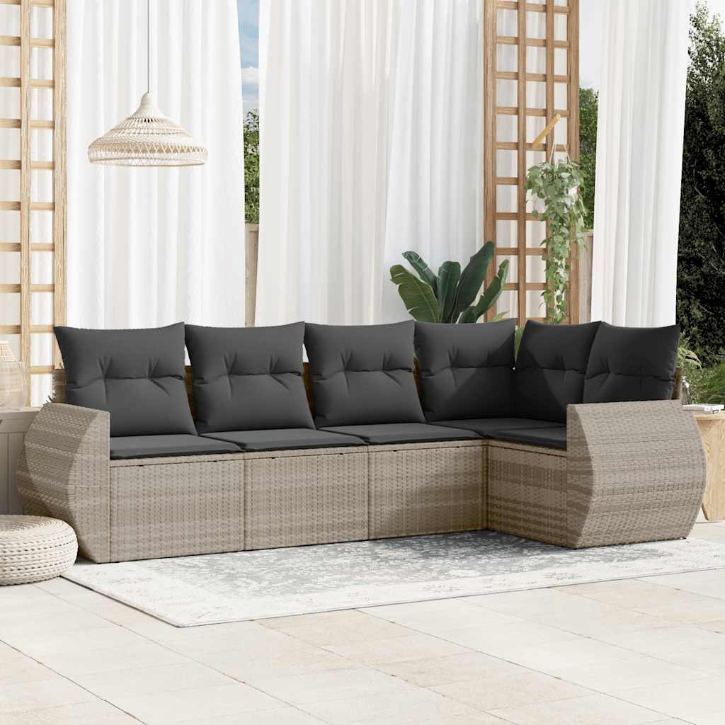 vidaXL Set canapele de grădină cu perne, 5 piese gri deschis poliratan vidaXL Set canapele de grădină cu perne, 5 piese gri deschis poliratan