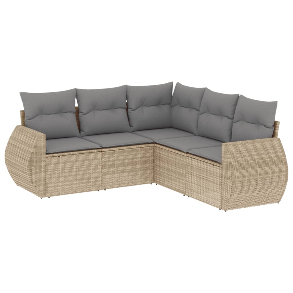 vidaXL Set canapele de grădină cu perne, 5 piese, bej, poliratan