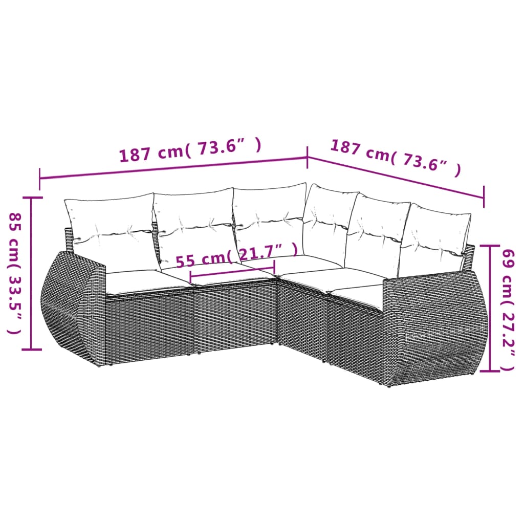vidaXL Set canapea de grădină cu perne, 5 piese, gri, poliratan vidaXL Set canapea de grădină cu perne, 5 piese, gri, poliratan