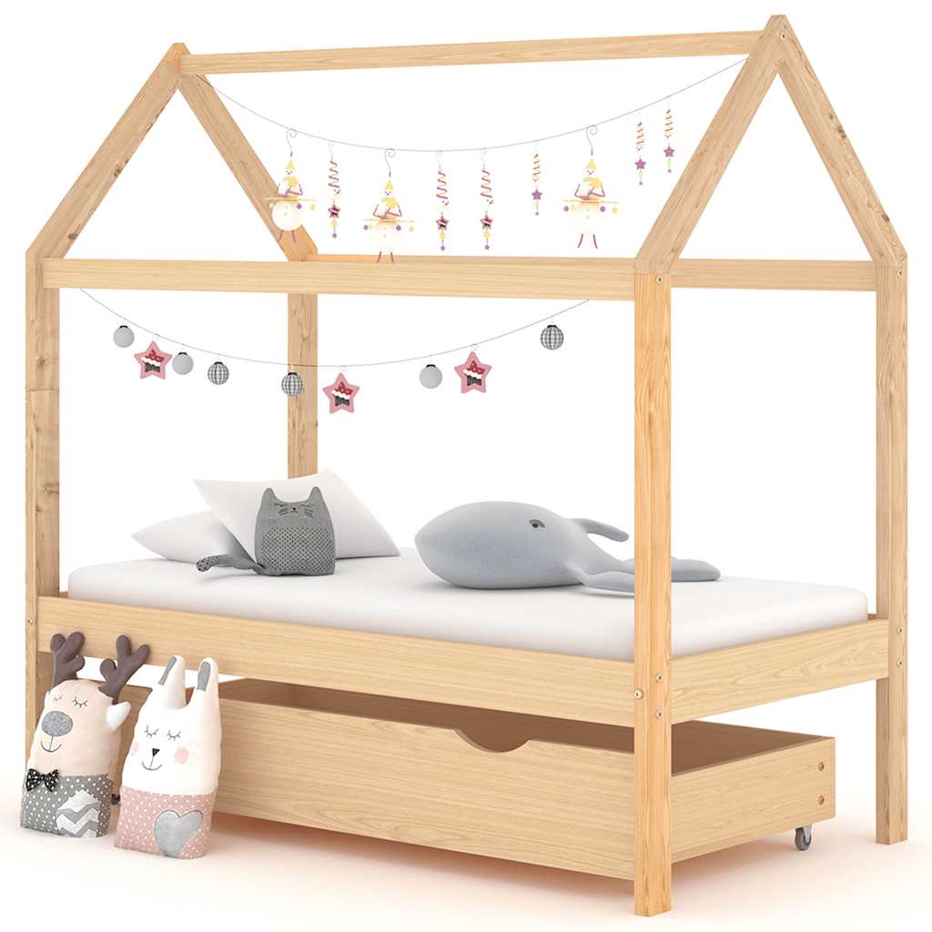 vidaXL Cadru pat copii, cu un sertar, 70x140 cm, lemn masiv de pin vidaXL Cadru pat copii, cu un sertar, 70x140 cm, lemn masiv de pin