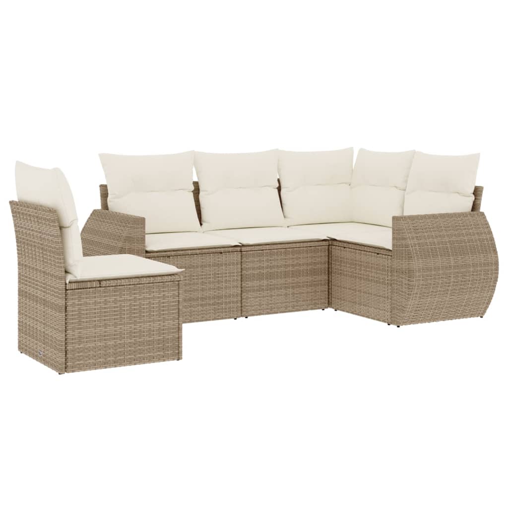 vidaXL Set canapele de grădină cu perne, 5 piese, bej, poliratan