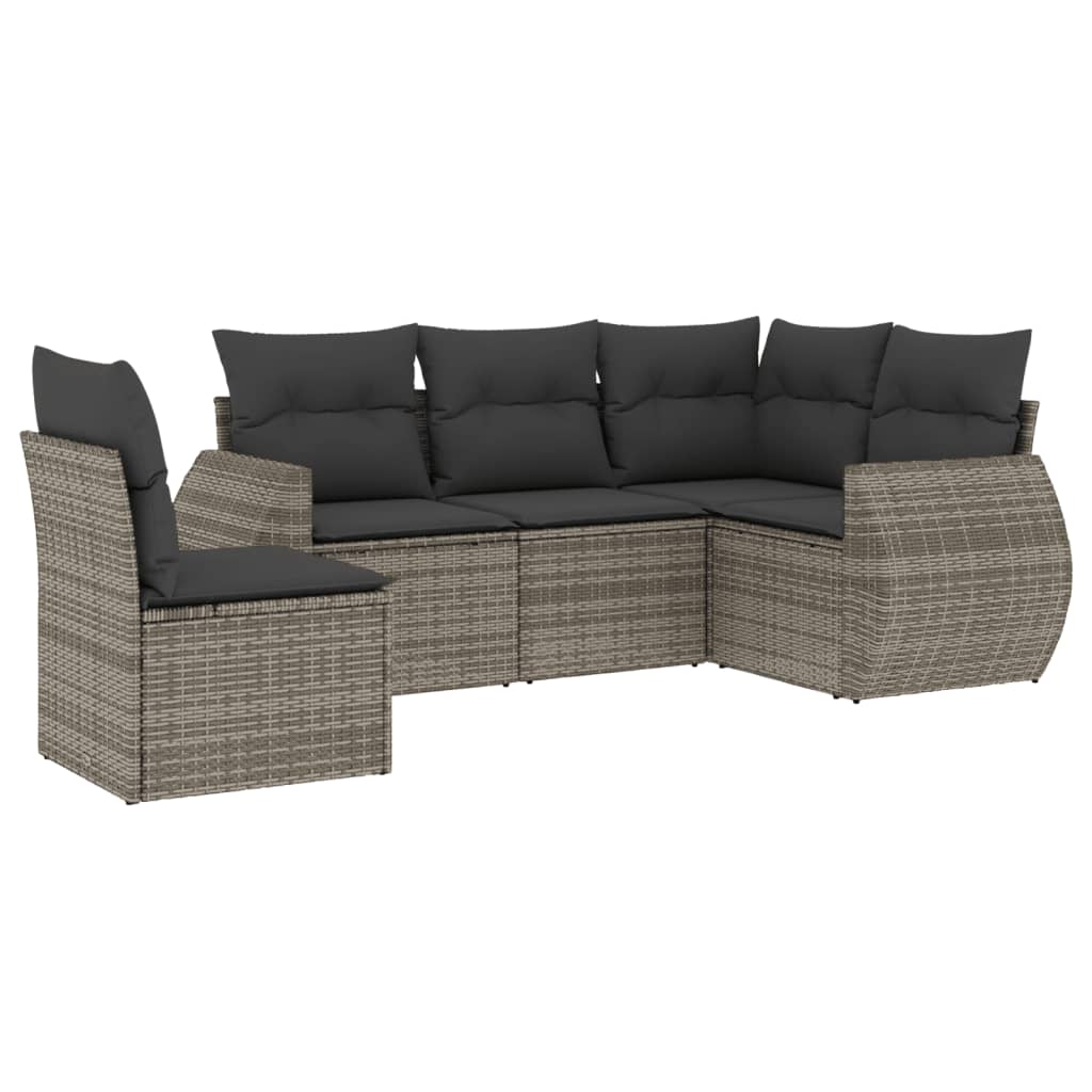 vidaXL Set canapea de grădină cu perne, 5 piese, gri, poliratan vidaXL Set canapea de grădină cu perne, 5 piese, gri, poliratan