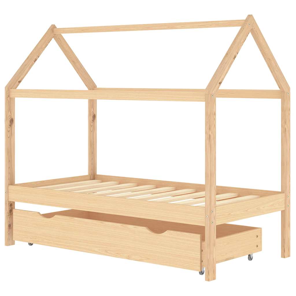vidaXL Cadru pat pentru copii, cu un sertar, 80x160 cm, lemn masiv pin vidaXL Cadru pat pentru copii, cu un sertar, 80x160 cm, lemn masiv pin