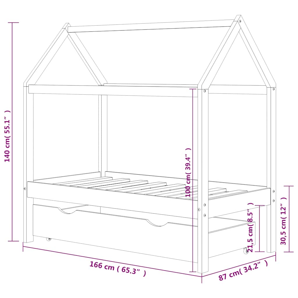 vidaXL Cadru pat pentru copii, cu un sertar, 80x160 cm, lemn masiv pin vidaXL Cadru pat pentru copii, cu un sertar, 80x160 cm, lemn masiv pin