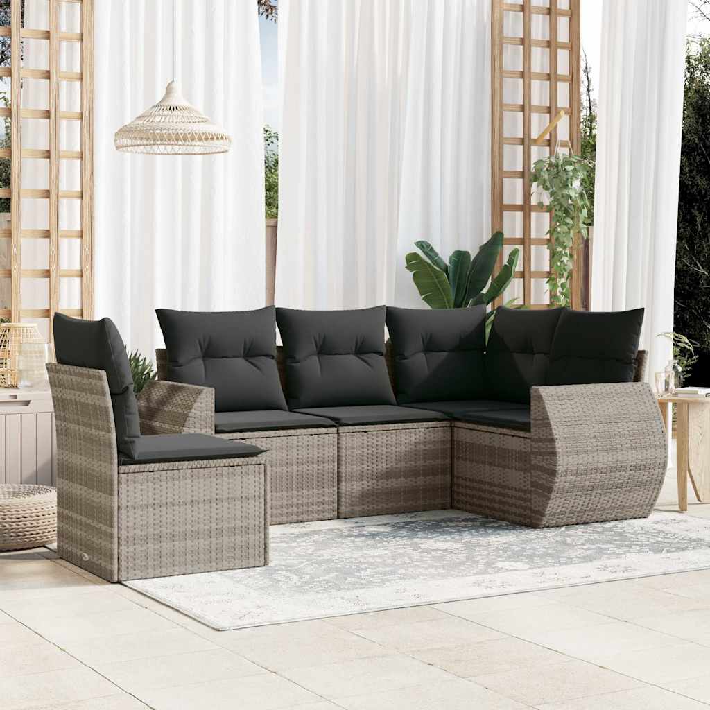 vidaXL Set canapele de grădină cu perne, 5 piese gri deschis poliratan vidaXL Set canapele de grădină cu perne, 5 piese gri deschis poliratan