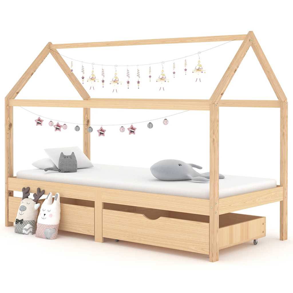 vidaXL Cadru de pat copii, cu sertare, 90 x 200 cm, lemn masiv de pin vidaXL Cadru de pat copii, cu sertare, 90 x 200 cm, lemn masiv de pin