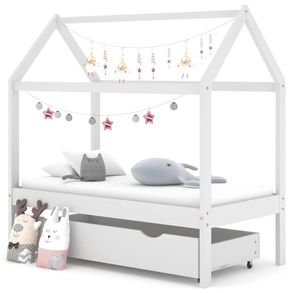vidaXL Cadru pat copii cu un sertar, alb, 70x140 cm, lemn masiv de pin vidaXL Cadru pat copii cu un sertar, alb, 70x140 cm, lemn masiv de pin