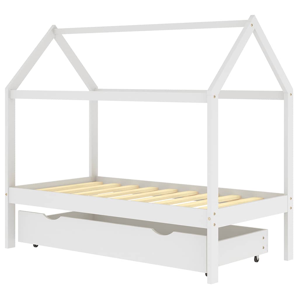 vidaXL Cadru pat de copii cu un sertar, alb, 80x160 cm, lemn masiv pin vidaXL Cadru pat de copii cu un sertar, alb, 80x160 cm, lemn masiv pin