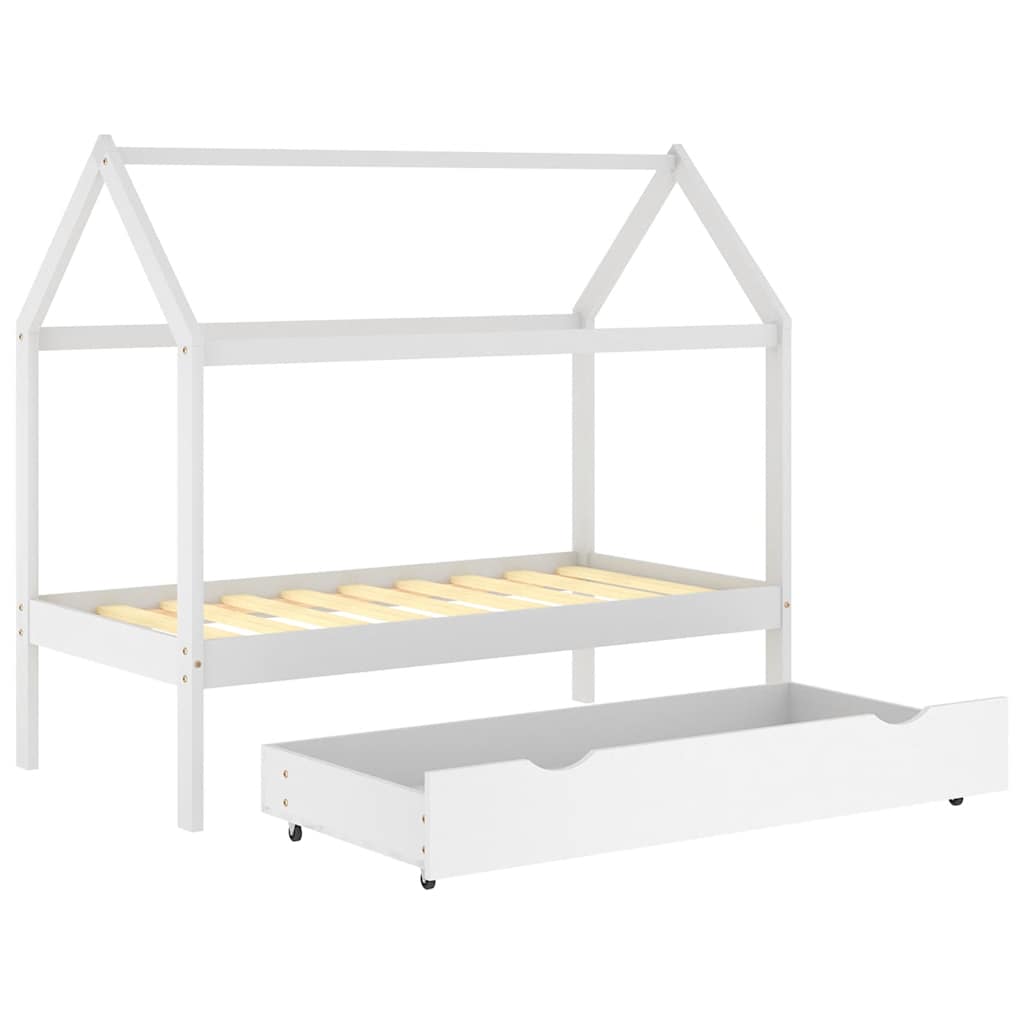 vidaXL Cadru pat de copii cu un sertar, alb, 80x160 cm, lemn masiv pin vidaXL Cadru pat de copii cu un sertar, alb, 80x160 cm, lemn masiv pin