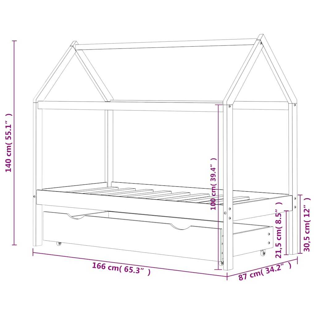 vidaXL Cadru pat de copii cu un sertar, alb, 80x160 cm, lemn masiv pin vidaXL Cadru pat de copii cu un sertar, alb, 80x160 cm, lemn masiv pin