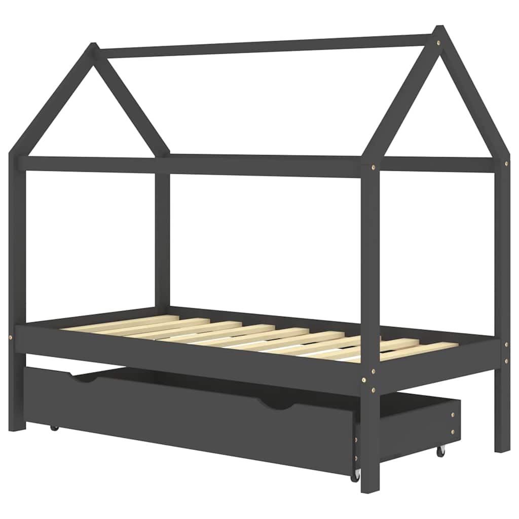 vidaXL Cadru pat copii cu sertar gri închis 80x160 cm lemn masiv pin vidaXL Cadru pat copii cu sertar gri închis 80x160 cm lemn masiv pin