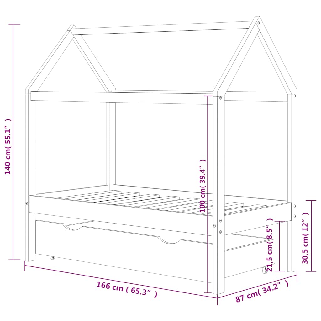 vidaXL Cadru pat copii cu sertar gri închis 80x160 cm lemn masiv pin vidaXL Cadru pat copii cu sertar gri închis 80x160 cm lemn masiv pin