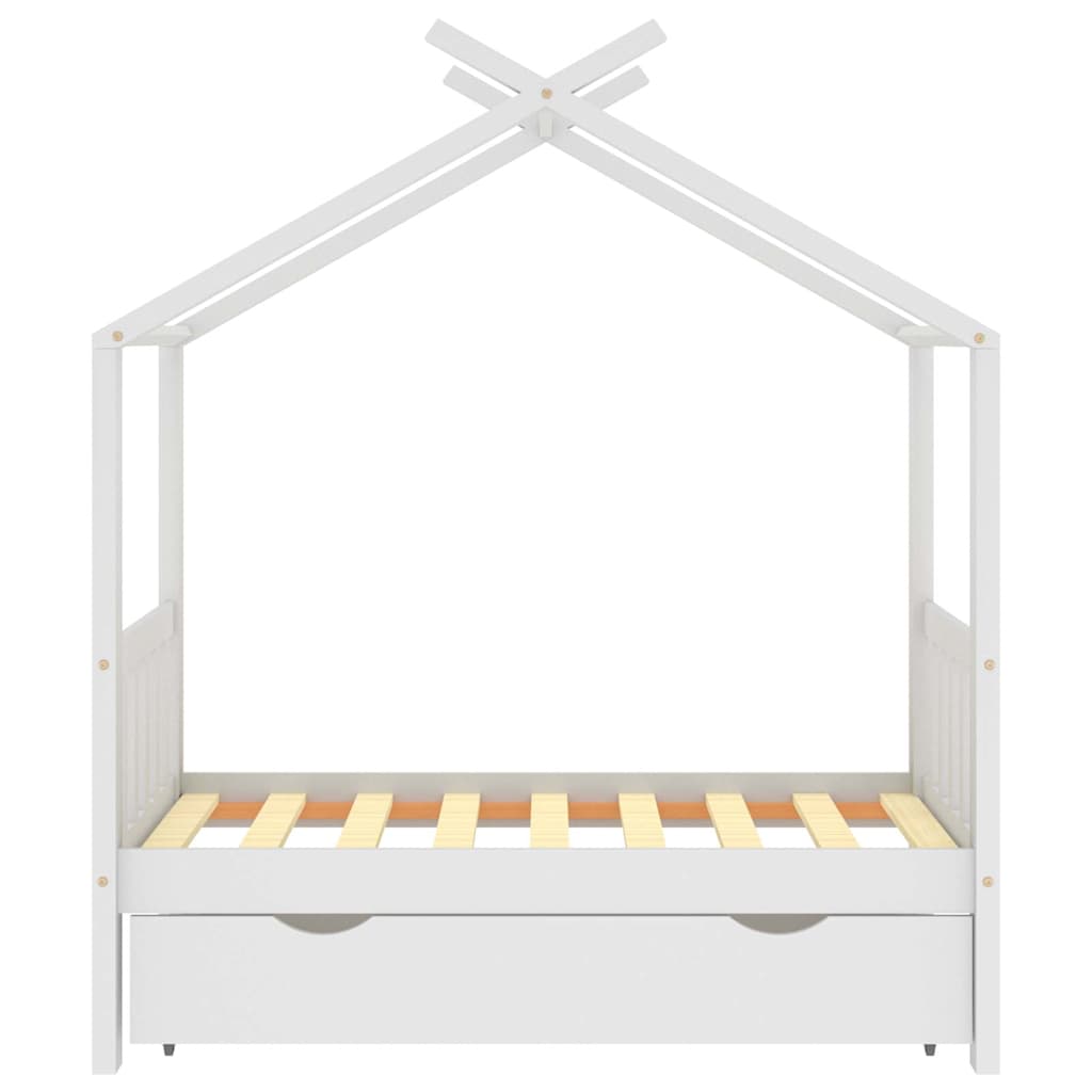 vidaXL Cadru pat de copii cu un sertar, alb, 70x140 cm, lemn masiv pin