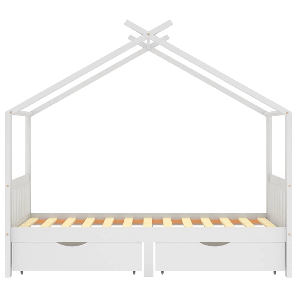 vidaXL Cadru de pat copii, cu sertare, alb, 90x200 cm, lemn masiv pin vidaXL Cadru de pat copii, cu sertare, alb, 90x200 cm, lemn masiv pin