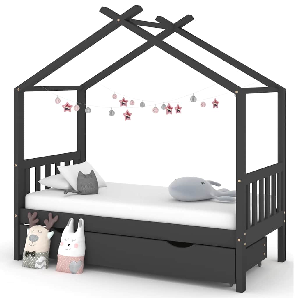 vidaXL Cadru pat copii cu sertar gri închis 80x160 cm lemn masiv pin vidaXL Cadru pat copii cu sertar gri închis 80x160 cm lemn masiv pin