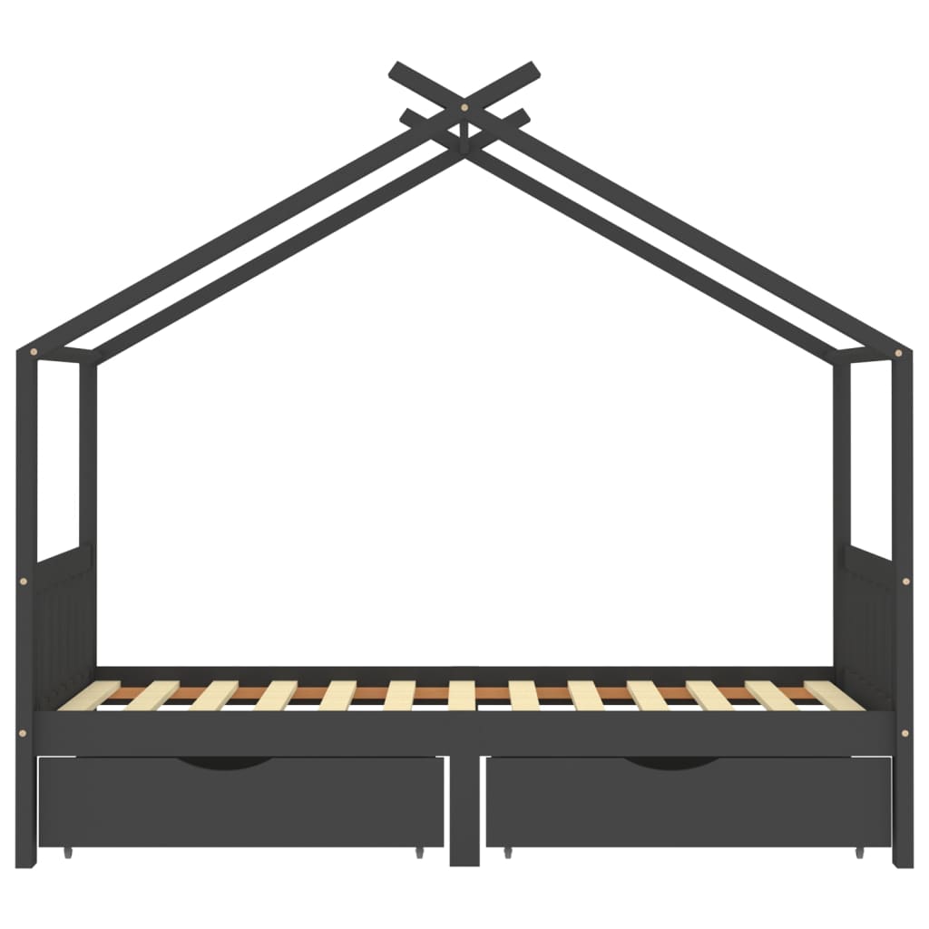 vidaXL Cadru pat copii cu sertare gri închis 90x200 cm lemn masiv pin vidaXL Cadru pat copii cu sertare gri închis 90x200 cm lemn masiv pin