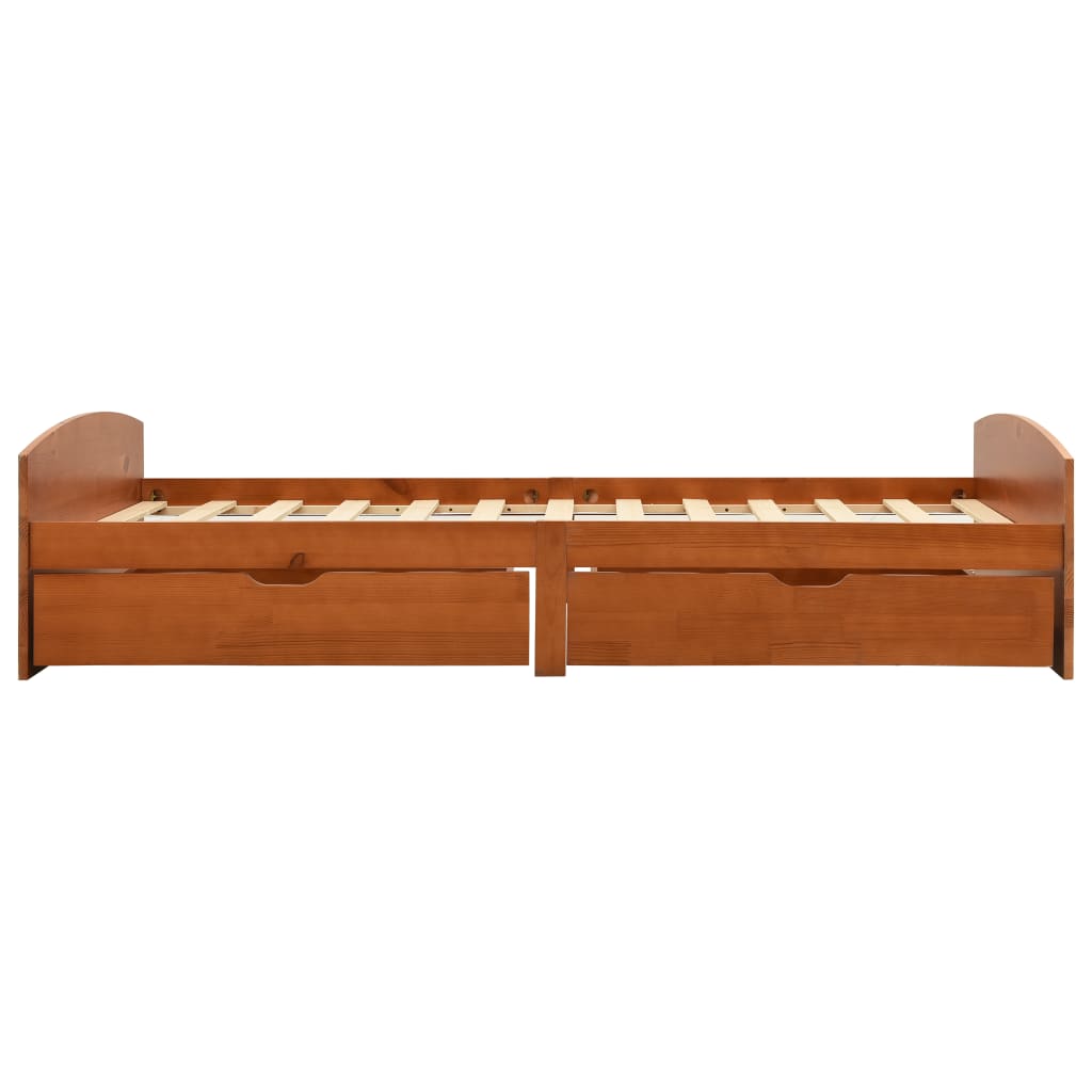 vidaXL Cadru de pat cu 2 sertare, maro miere, 90x200 cm lemn masiv pin