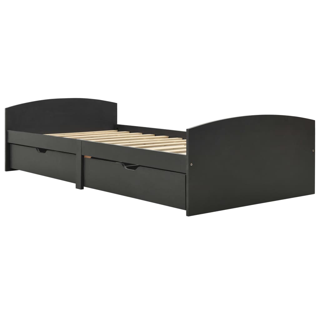 vidaXL Cadru de pat cu 2 sertare, gri, 90 x 200 cm, lemn masiv de pin