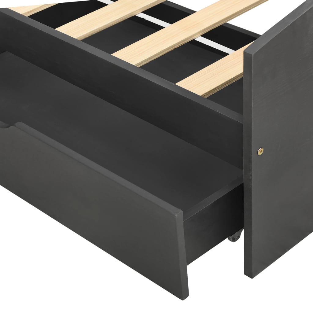 vidaXL Cadru de pat cu 2 sertare, gri, 90 x 200 cm, lemn masiv de pin