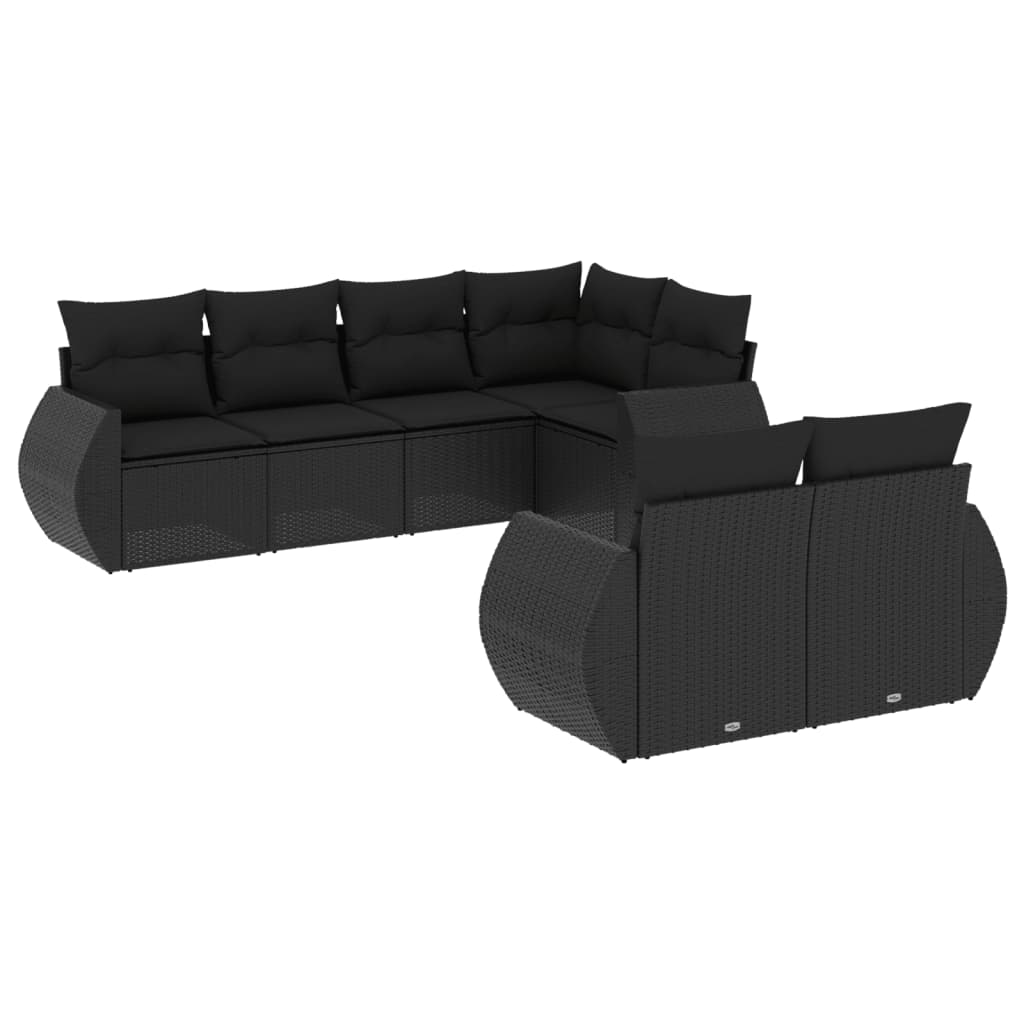 vidaXL Set canapele de grădină cu perne, 7 piese, negru, poliratan