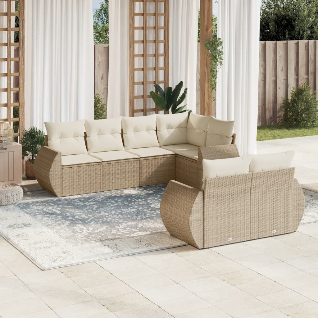 vidaXL Set canapele de grădină, 7 piese, cu perne, bej, poliratan vidaXL Set canapele de grădină, 7 piese, cu perne, bej, poliratan