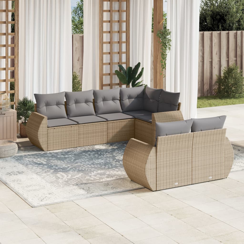 vidaXL Set canapele de grădină, 7 piese, cu perne, bej, poliratan vidaXL Set canapele de grădină, 7 piese, cu perne, bej, poliratan