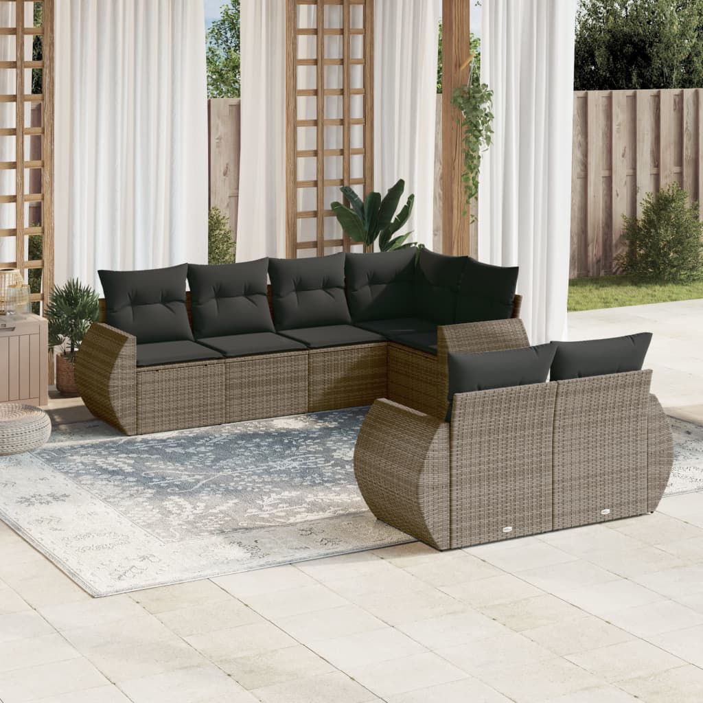 vidaXL Set canapele de grădină, 7 piese, cu perne, gri, poliratan vidaXL Set canapele de grădină, 7 piese, cu perne, gri, poliratan