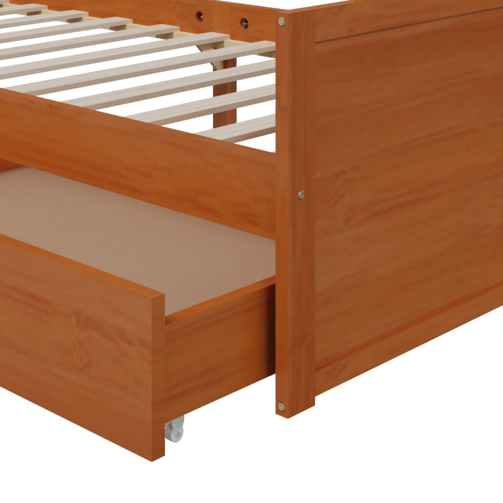 vidaXL Cadru de pat cu sertare, maro miere, 90x200 cm lemn masiv pin vidaXL Cadru de pat cu sertare, maro miere, 90x200 cm lemn masiv pin
