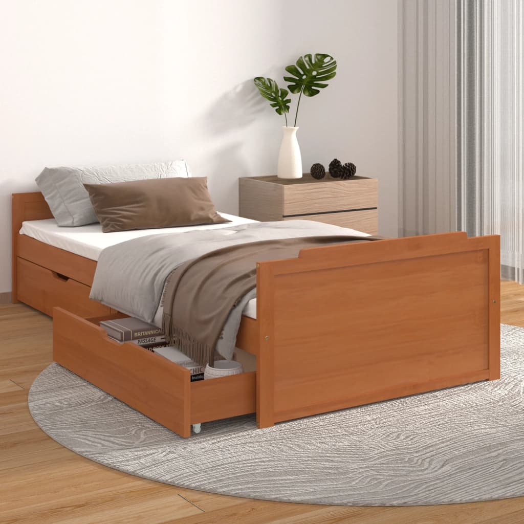 vidaXL Cadru de pat cu sertare, maro miere, 90x200 cm lemn masiv pin vidaXL Cadru de pat cu sertare, maro miere, 90x200 cm lemn masiv pin