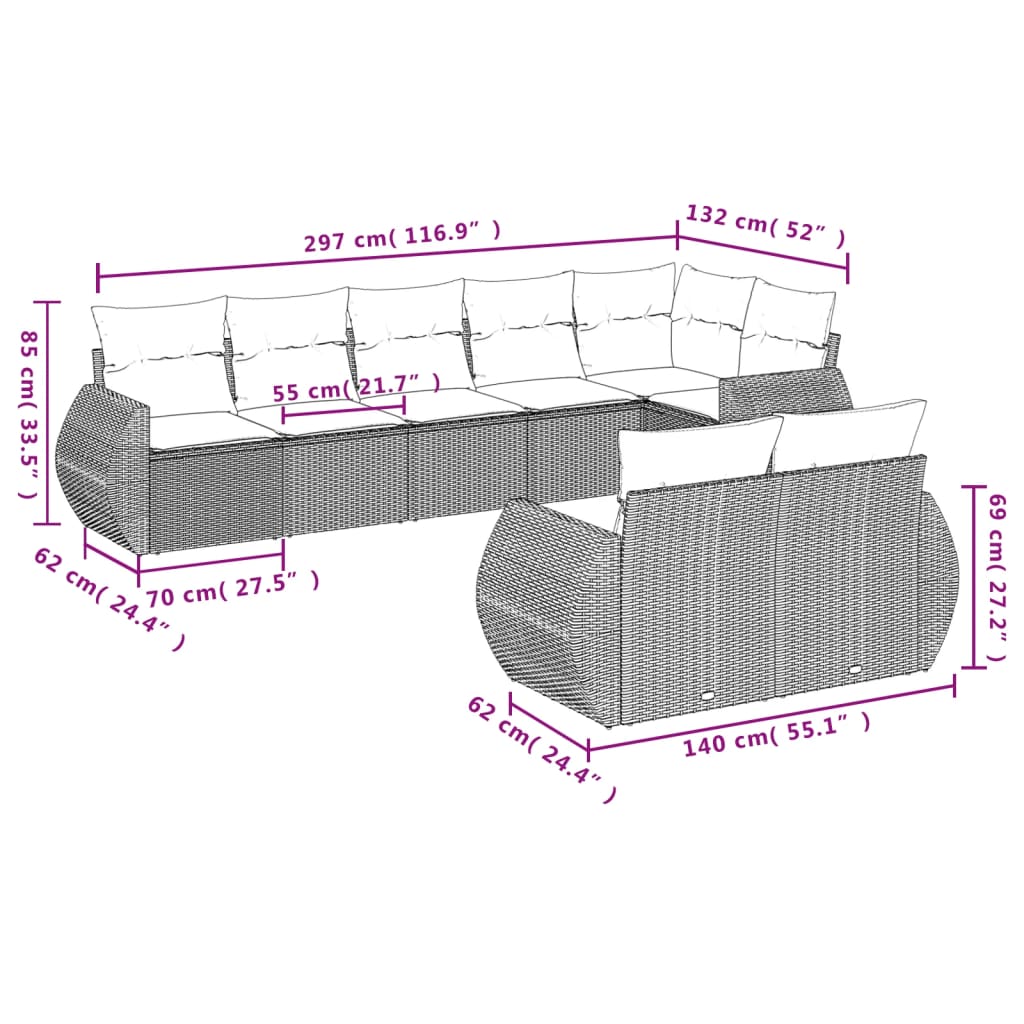 vidaXL Set mobilier de grădină cu perne, 8 piese, negru, poliratan vidaXL Set mobilier de grădină cu perne, 8 piese, negru, poliratan