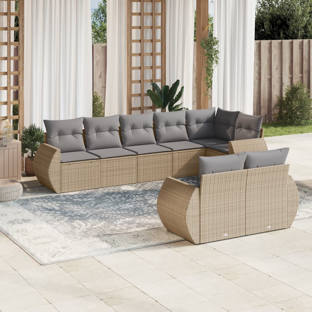 vidaXL Set canapele de grădină, 8 piese, cu perne, bej, poliratan vidaXL Set canapele de grădină, 8 piese, cu perne, bej, poliratan