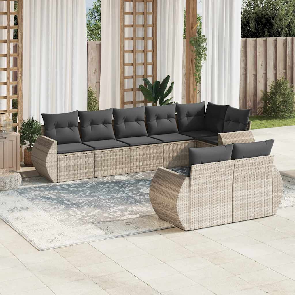 vidaXL Set mobilier de grădină cu perne, 8 piese gri deschis poliratan vidaXL Set mobilier de grădină cu perne, 8 piese gri deschis poliratan