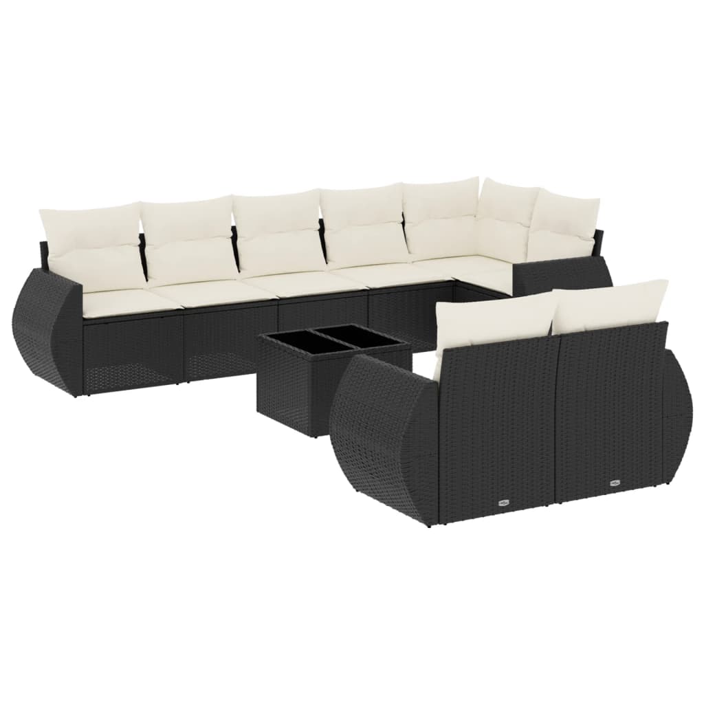 vidaXL Set mobilier de grădină cu perne, 9 piese, negru, poliratan vidaXL Set mobilier de grădină cu perne, 9 piese, negru, poliratan